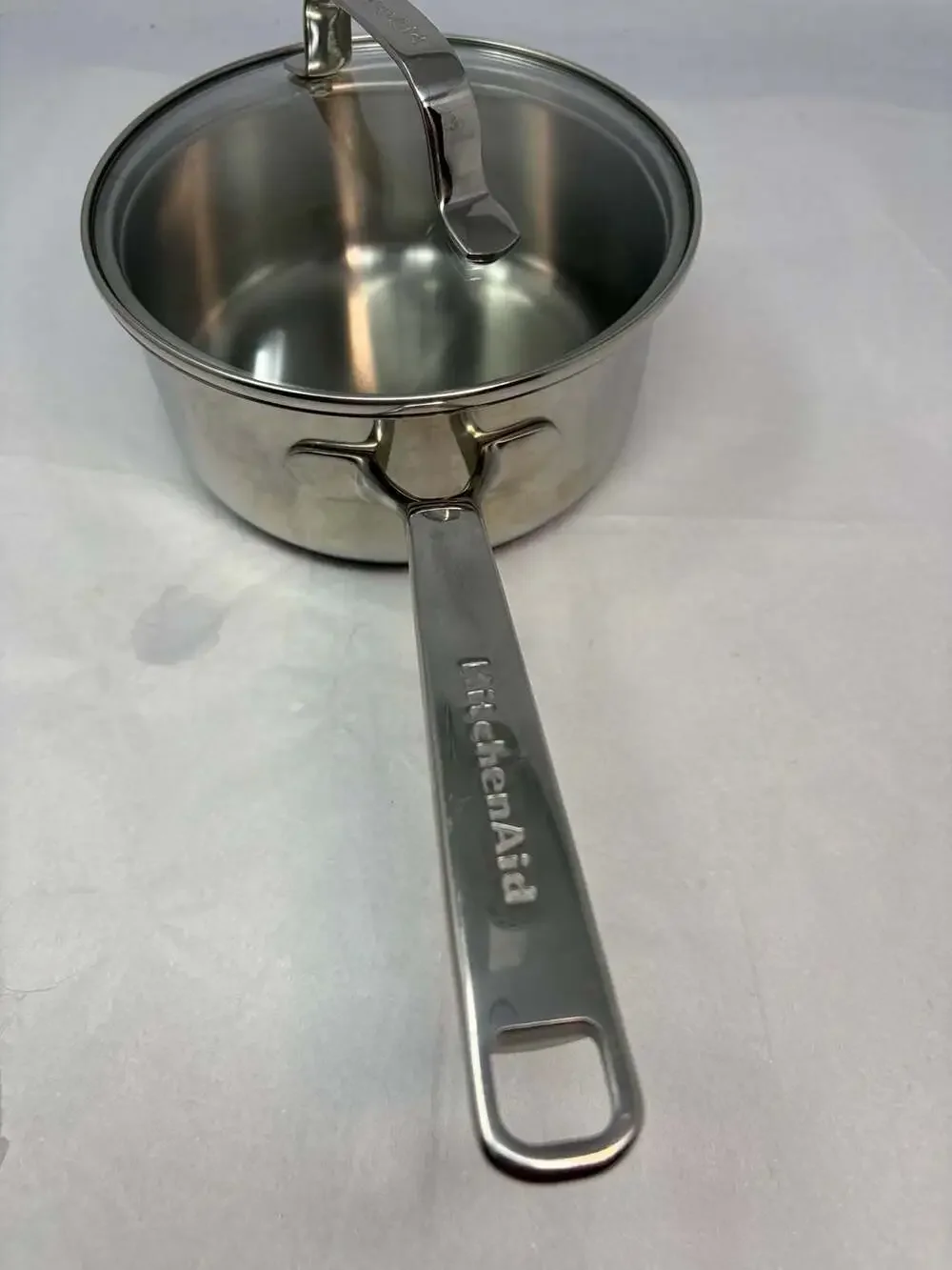 KitchenAid 1.6 Qt Saucepan Stainless Steel Induction Base With Glass Lid EUC
